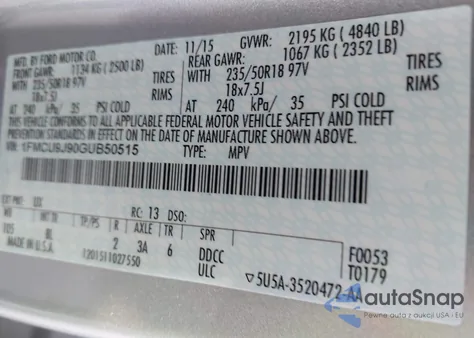 2016 Ford Escape Titanium из США, поврежденный, VIN 1FMCU9J90GUB50515